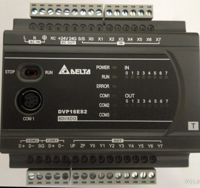 Delta DVP16ES200T PLC, 16 I/O, NPN transistor output, with 10 kHz pulse control