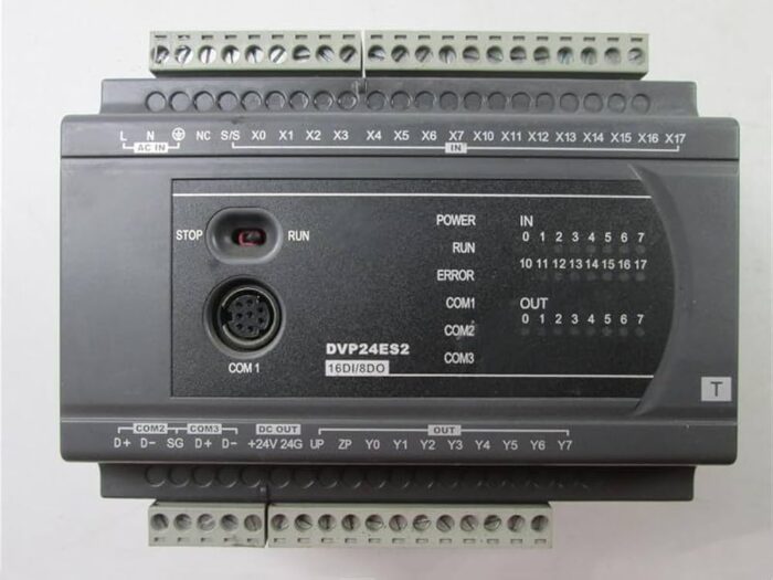 Delta DVP24ES200T PLC, 24 I/O, NPN transistor outputs, high-speed logic controller