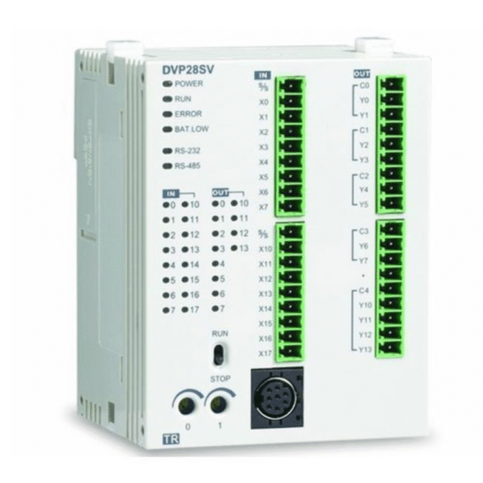 Delta DVP28SV11T2 PLC, 28 I/O, NPN transistor, 200 kHz pulse, slim controller