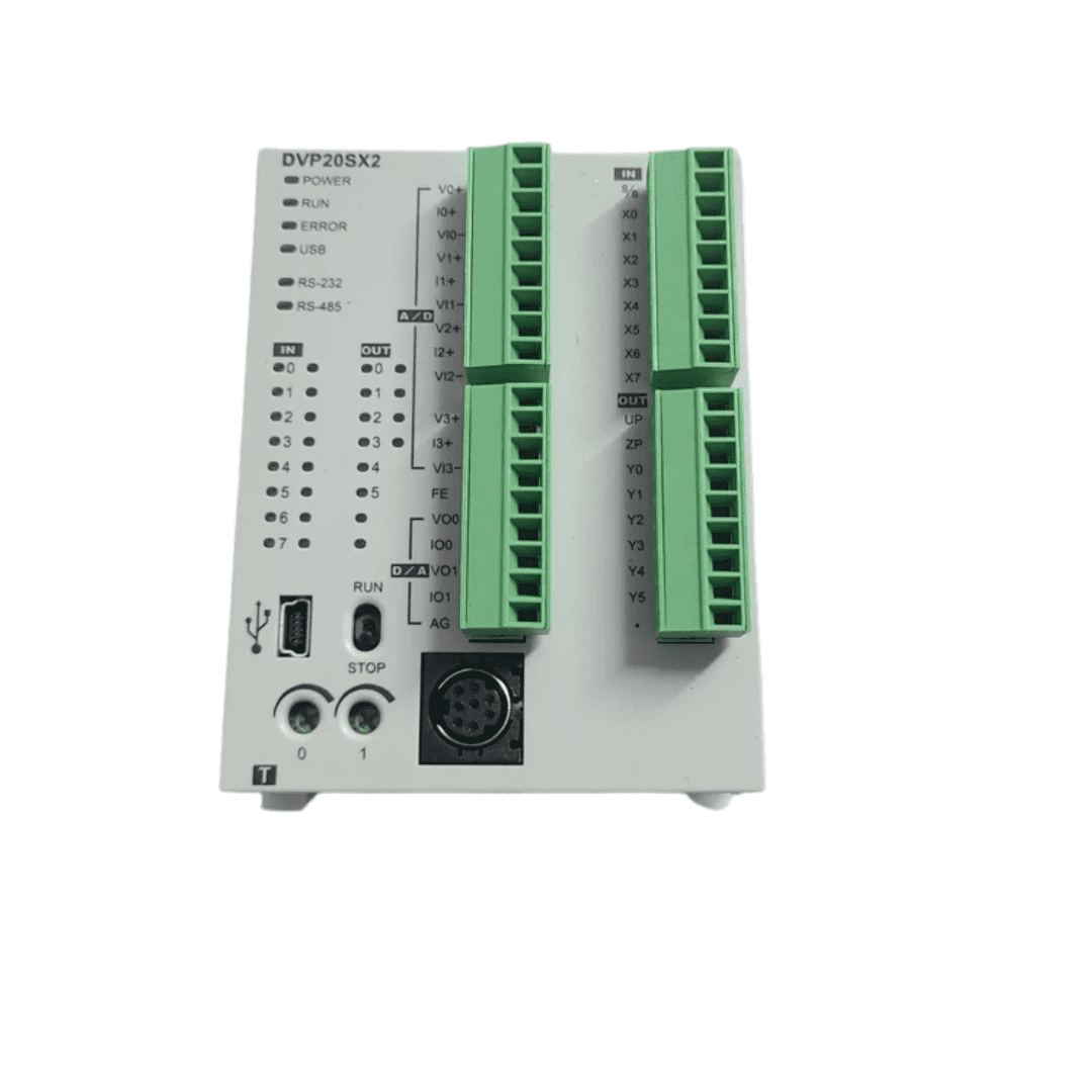Delta DVP20SX211T PLC, 20 I/O, 4 analog inputs, 2 analog outputs, transistor output