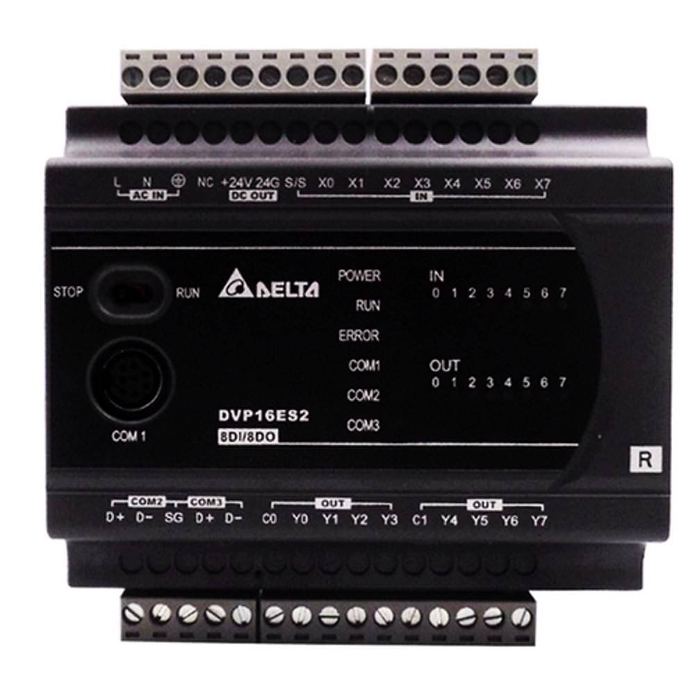 Delta DVP16ES200R PLC, 16 I/O, relay output, industrial PLC for load control