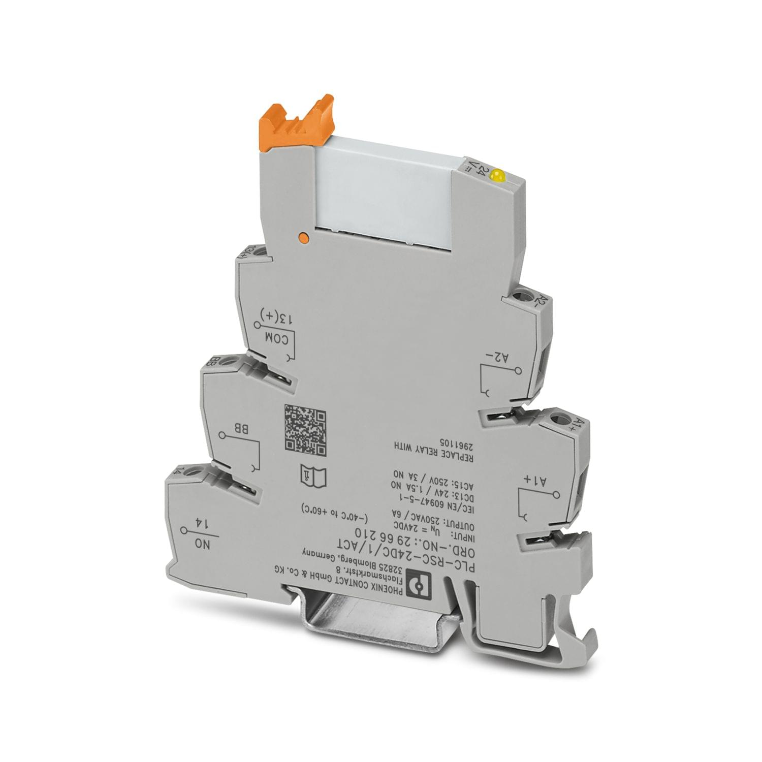 Phoenix Contact PLC-RSC-24DC/1/ACT relay module, DIN rail mountable, 24V DC output for PLC systems