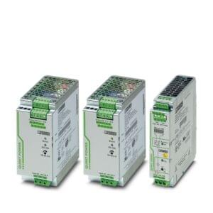 Phoenix Contact QUINT SMPS industrial power supply, single-phase and three-phase models with POWER BOOST and SFB technology.